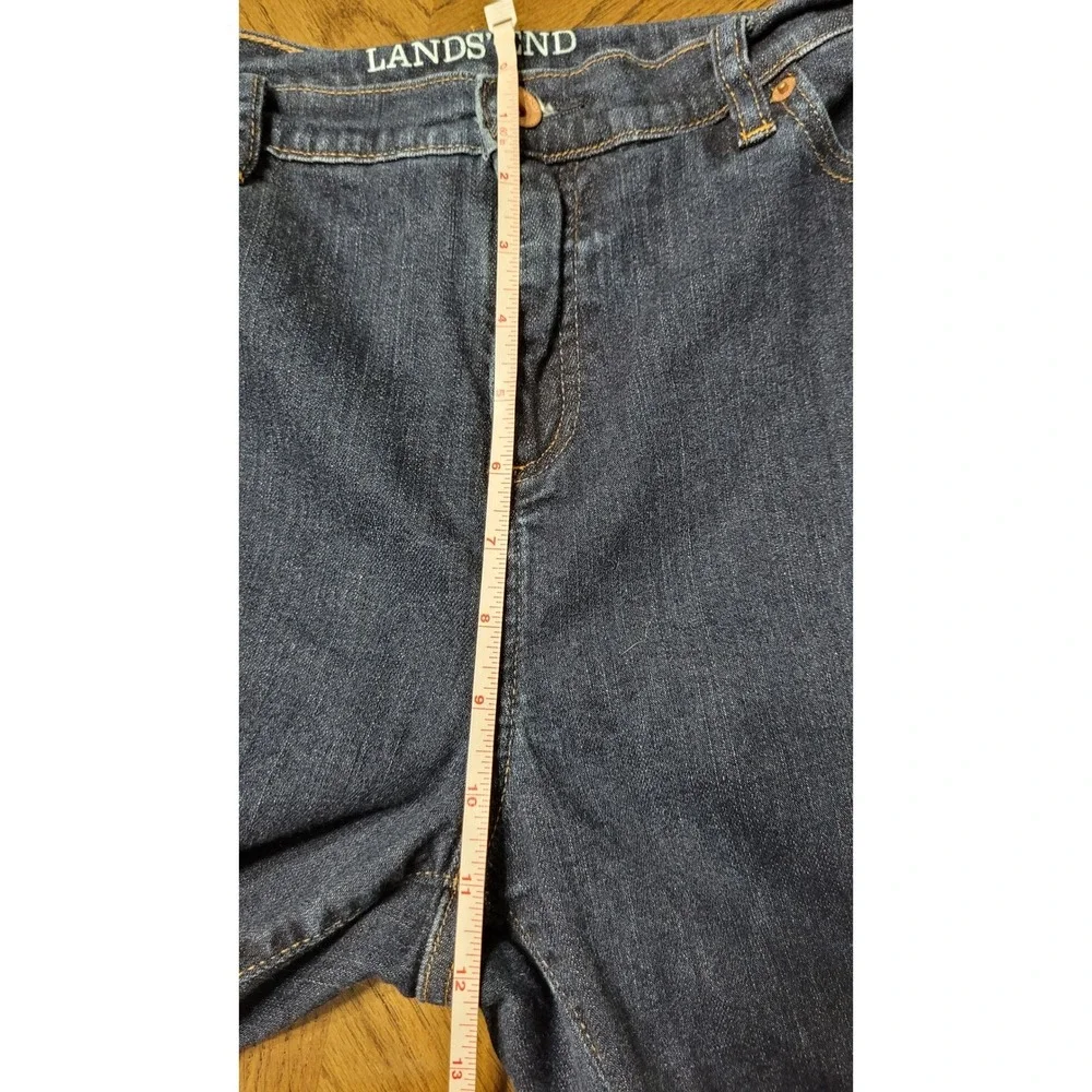 Lands' End Fit 3 Straight Leg Jeans Womens 14 Petite Dark Wash Denim Blue